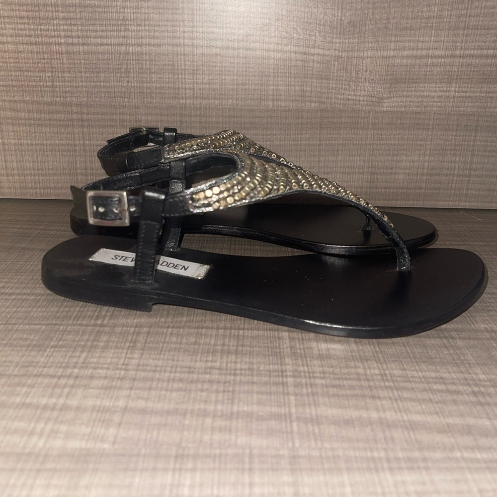 Steve madden black sandals with goldish bronze beaded size 7